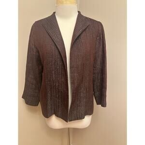 EILEEN FISHER Silk Textured Jacket Blazer Open Front Burgundy Red Sz SP